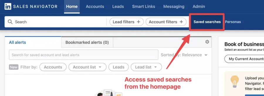 how to find saved searches in sales navigator