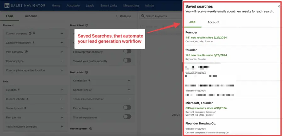 saved searchs and notifications linkedin sales navigator