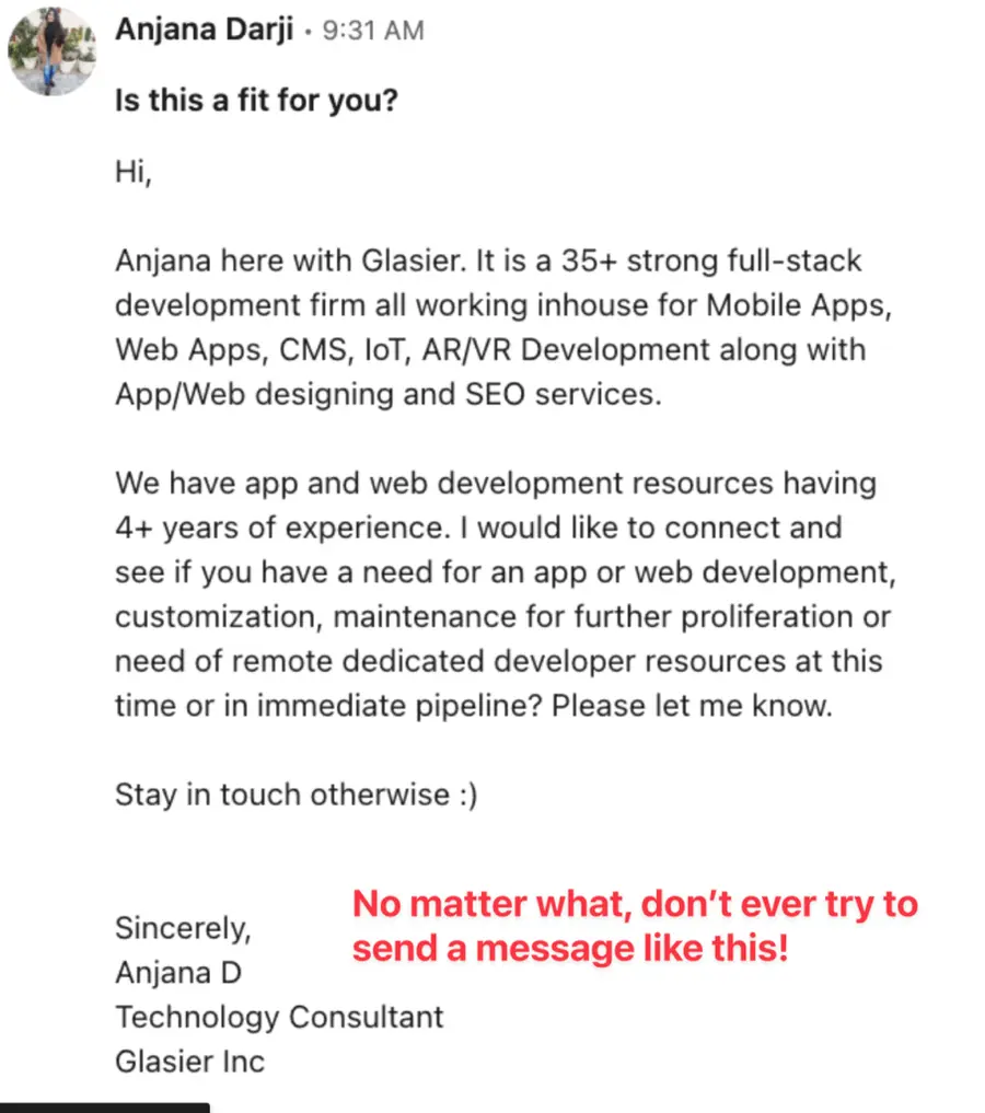 linkedin cold messages must be short, to the point and easy to read only with valuable information