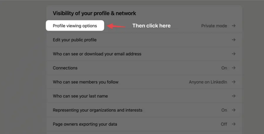 How to modify profile viewing options on linkedin