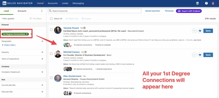 filter contacts linkedin sales navigator