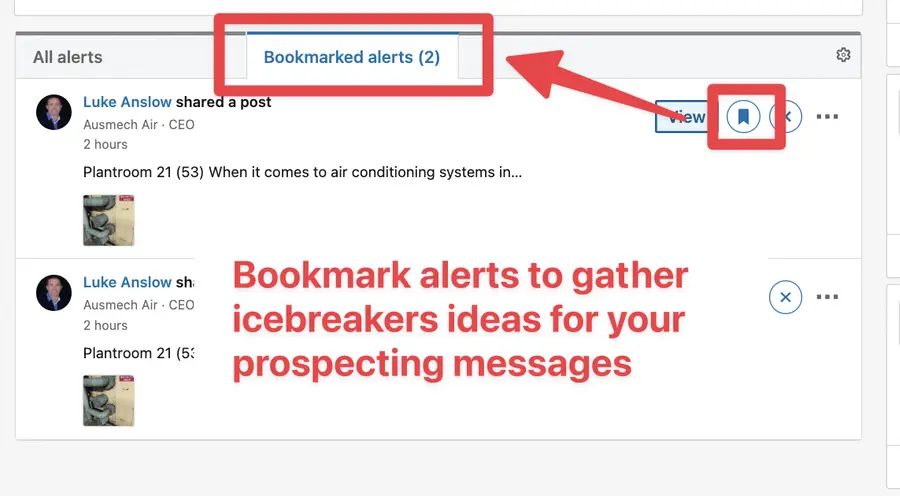 bookmarked alerts on sales navigator