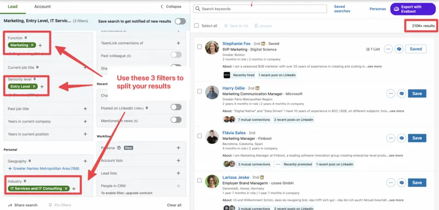 segmentation des recherches de leads sur Sales Navigator