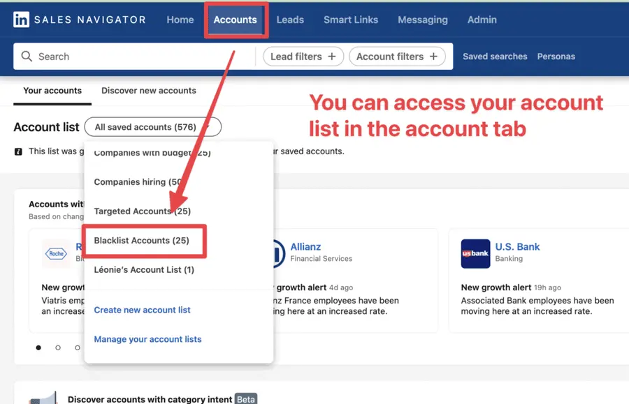 account list tab sales navigator