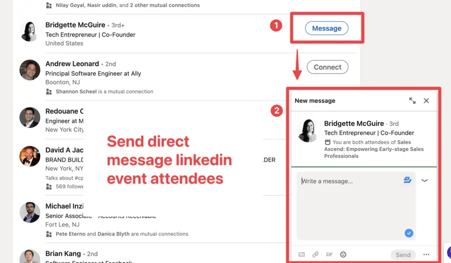 direct messages linkedin event attendees 1