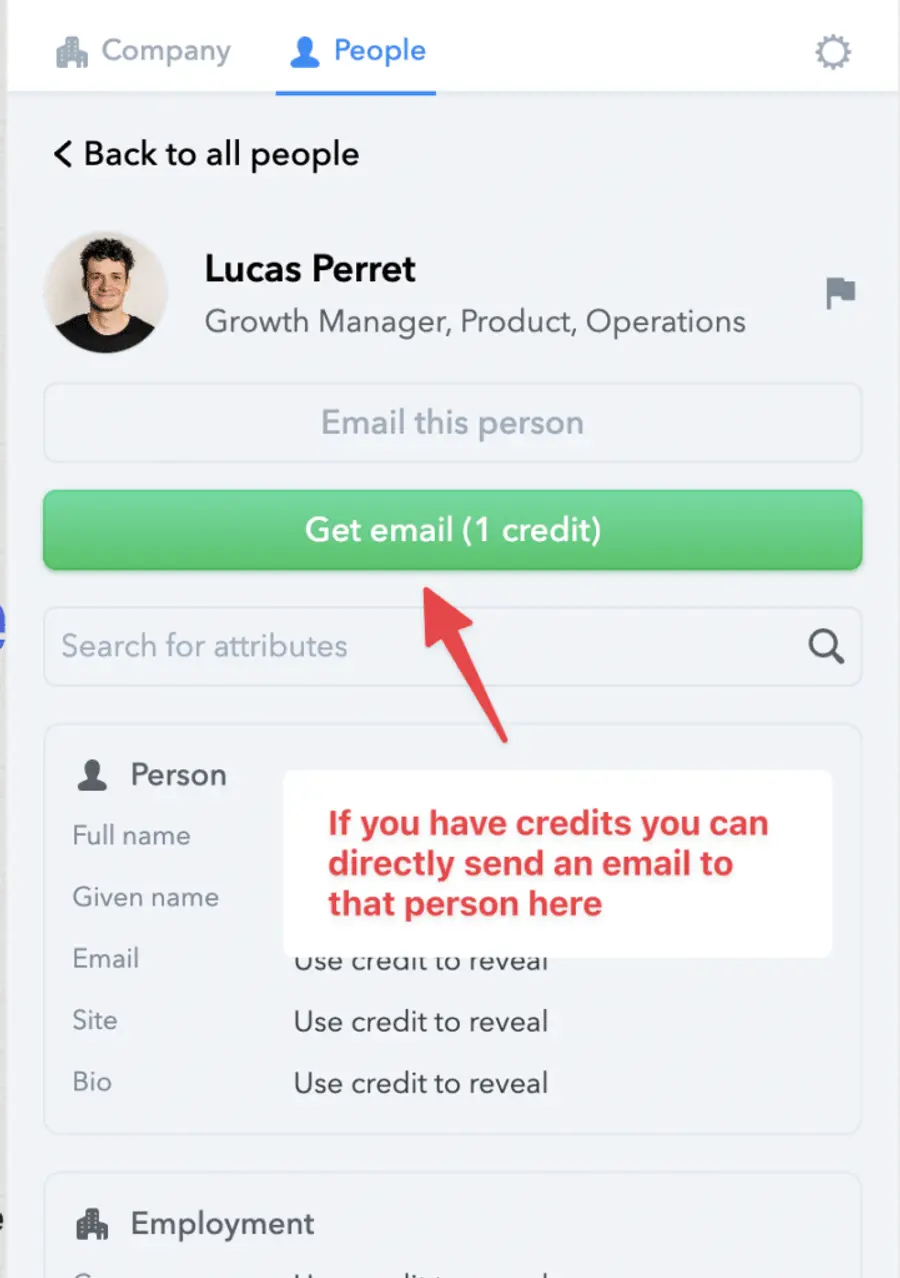 find email and personal information on clearbit