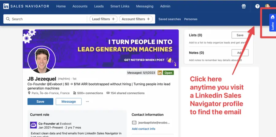 scopritore email del profilo Sales Navigator di linkedin
