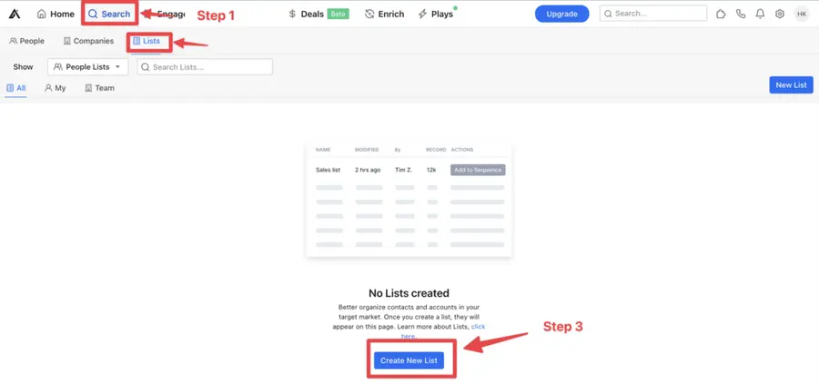 how to create a new list on apollo.io