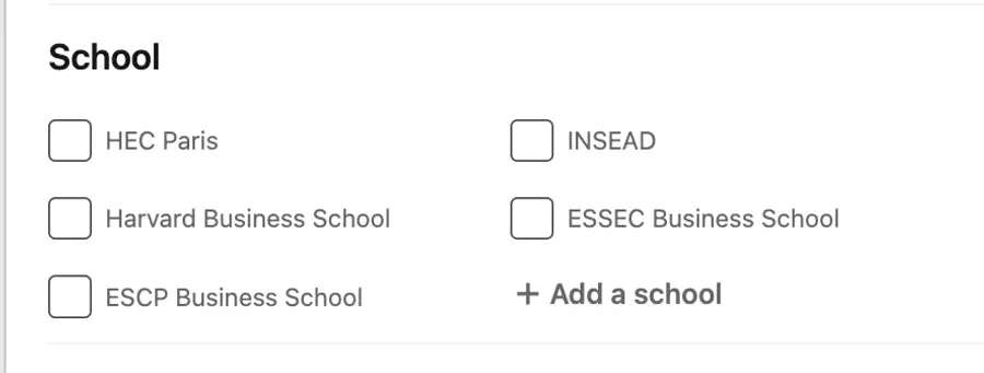 school linkedin filter