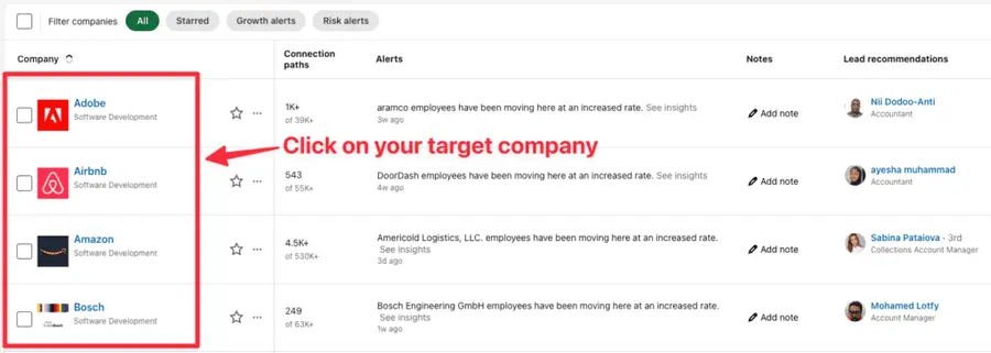 Sales Navigator account list