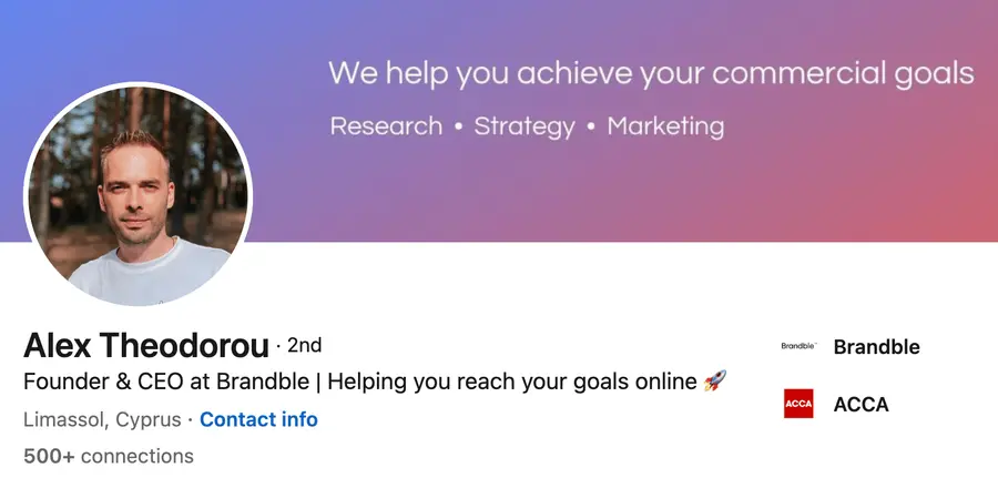 LinkedIn headline example with business slogan