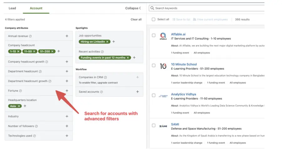 linkedin sales navigator advanced search filters