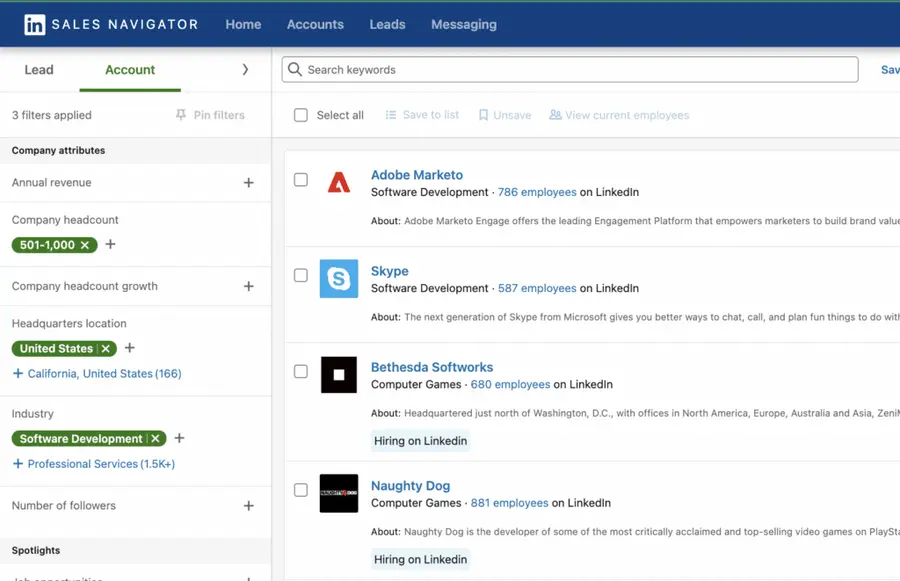 sales navigator account search