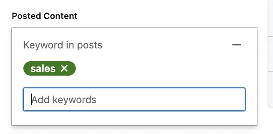 posted content keyword filter sales navigator