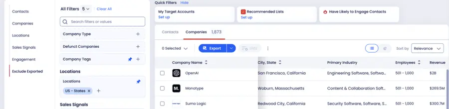 location filter zoominfo