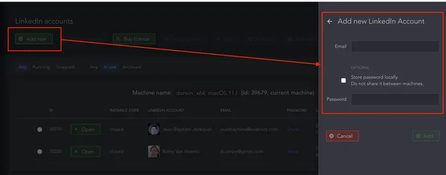 add a new account linkedin helper