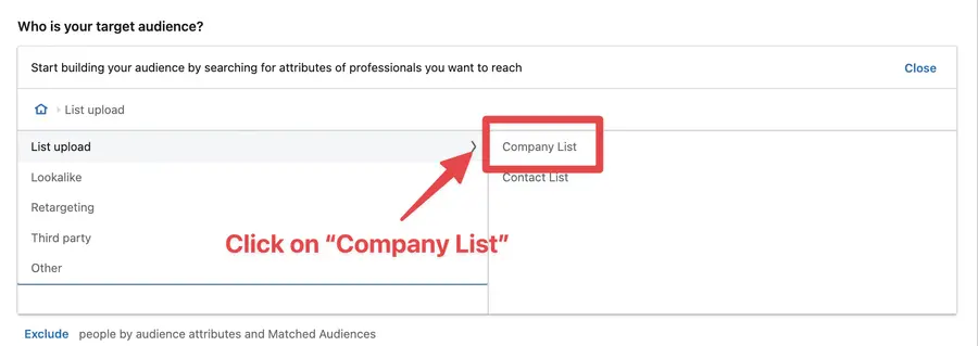 company list upload linkedin ads