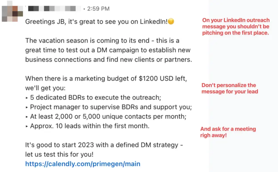 linkedin message bad example 