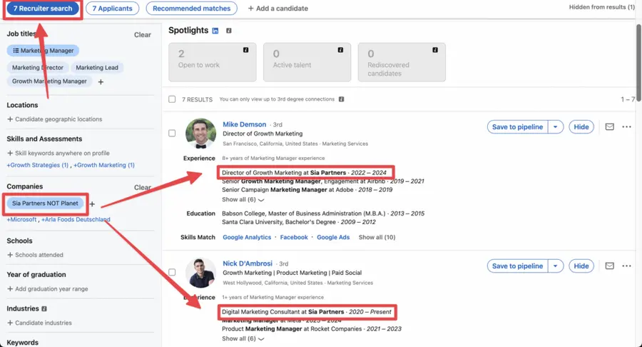 exclude company name from linkedin recruiter