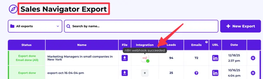 sales navigator n8n webhook