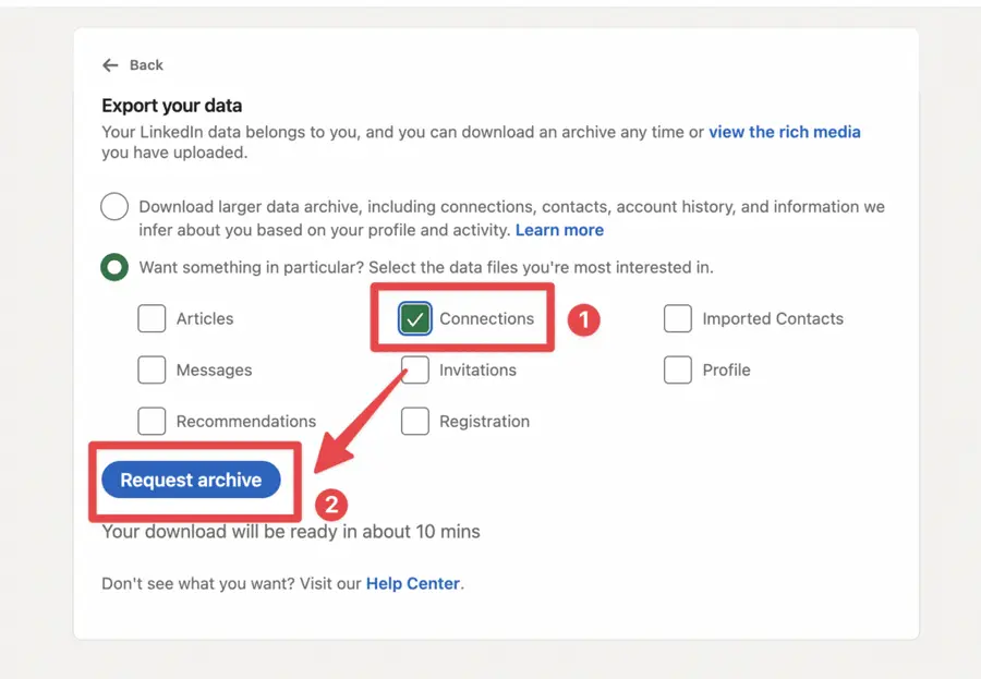 esportare connessione linkedin