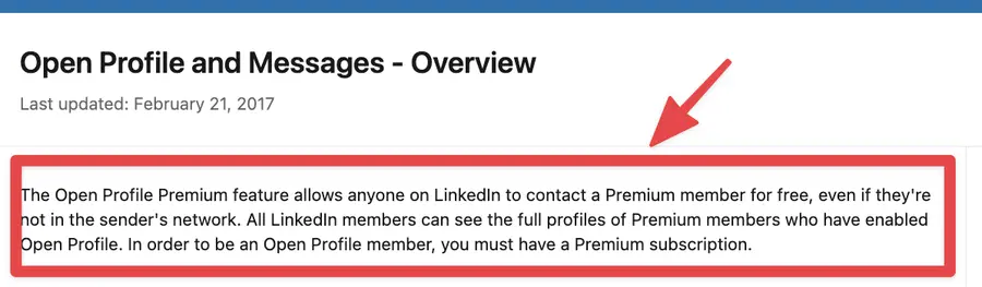 profilo aperto documentazione linkedin