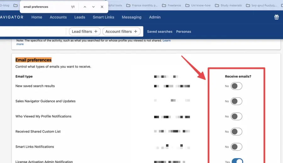 enable receive emails on linkedin sales navigator alerts