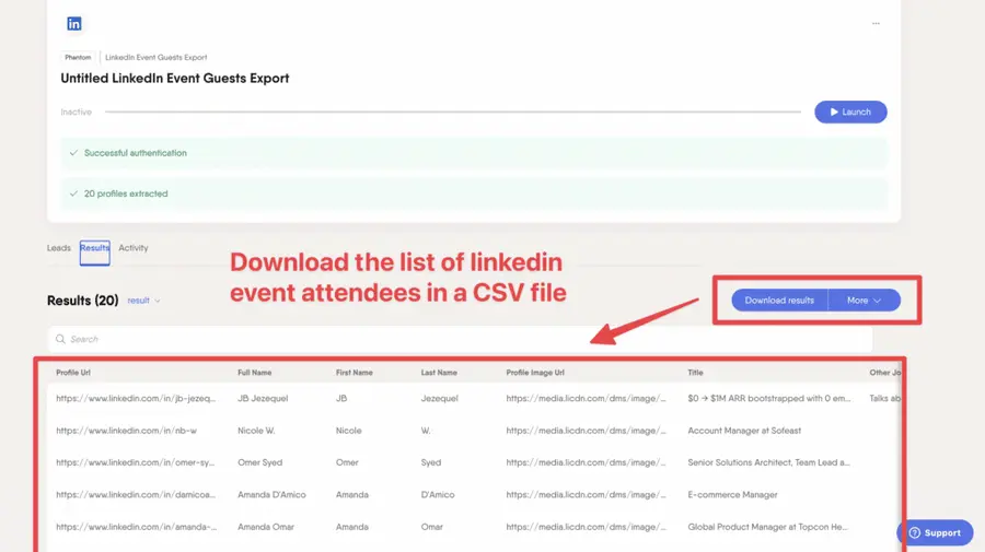 download linkedin event attendees list