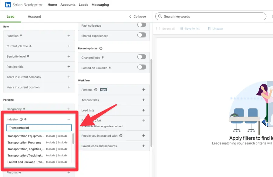 industry filter linkedin sales navigator
