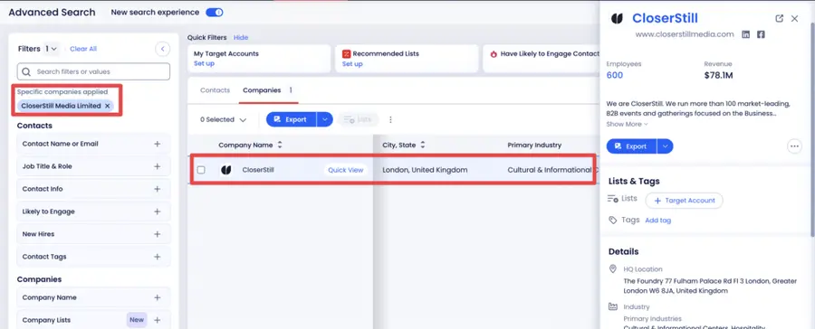 find contacts from zoominfo events
