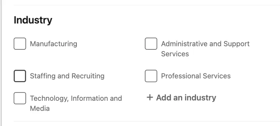 company industry linkedin filter