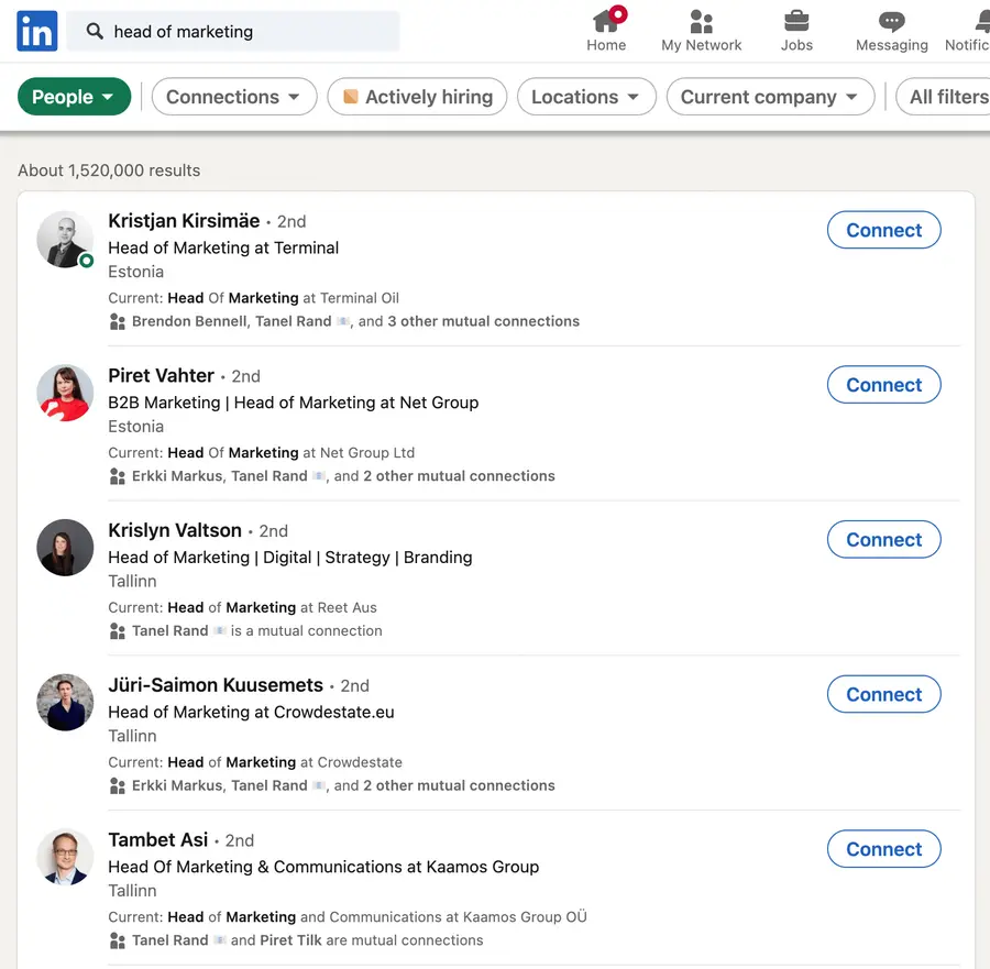 LinkedIn keyword search example