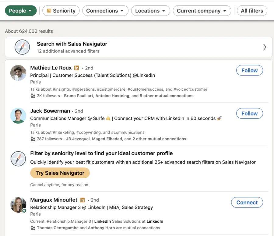 use people tab on linkedin to see who works in a specific company