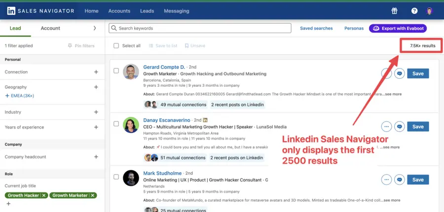 limite de recherche du LinkedIn Sales Navigator