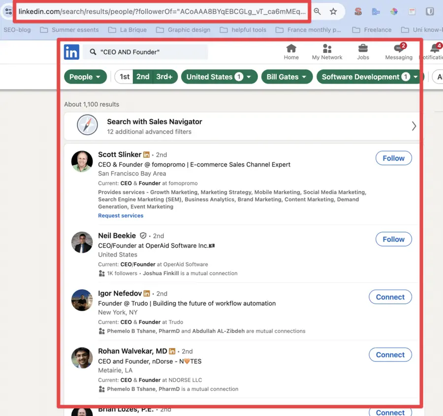 linkedin search results example