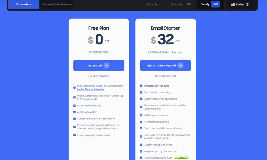 lemlist starter pricing plans