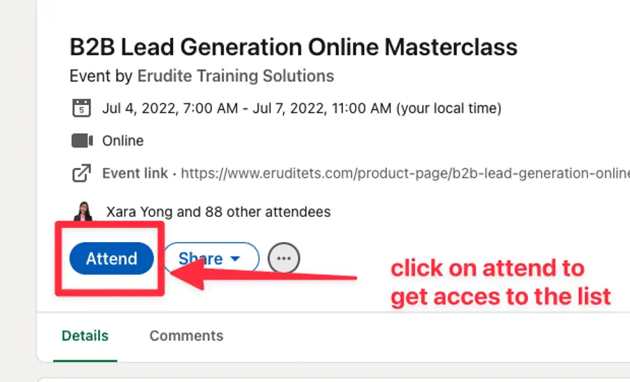 get access to linkedin events attendees list