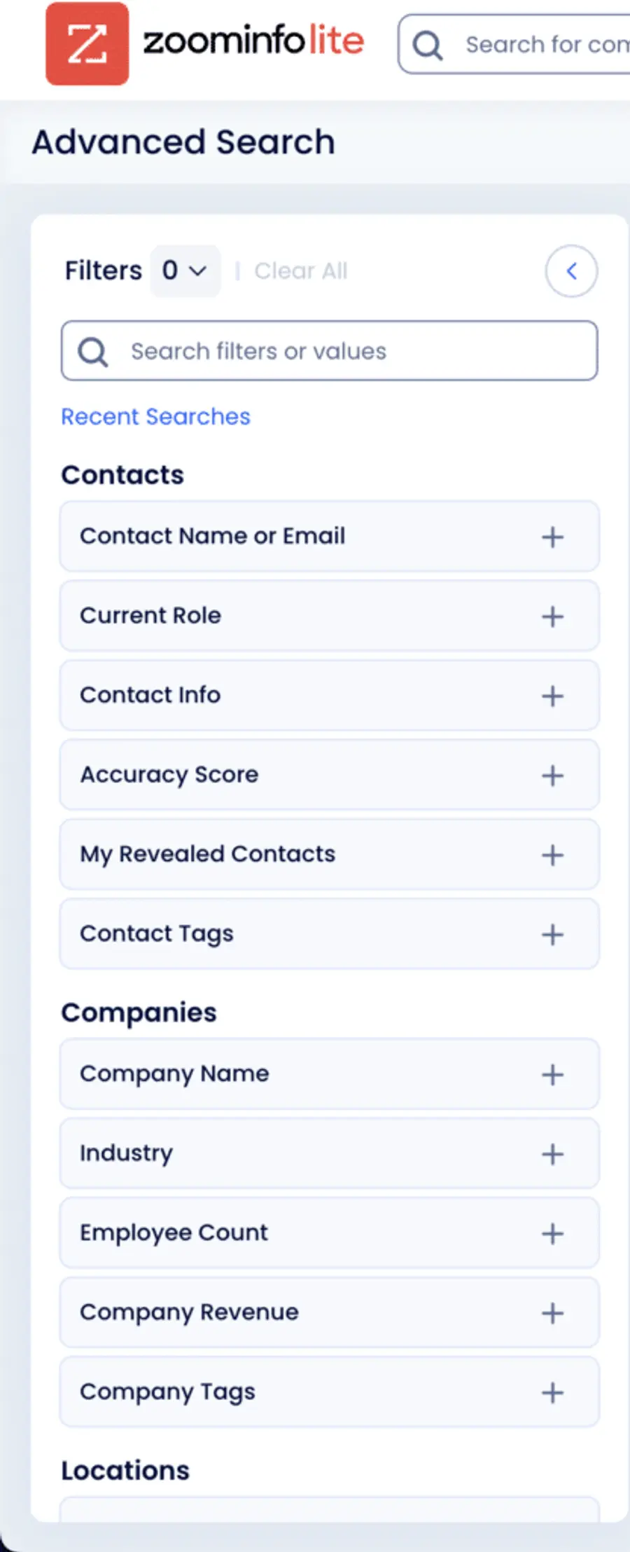 zoominfo filter options