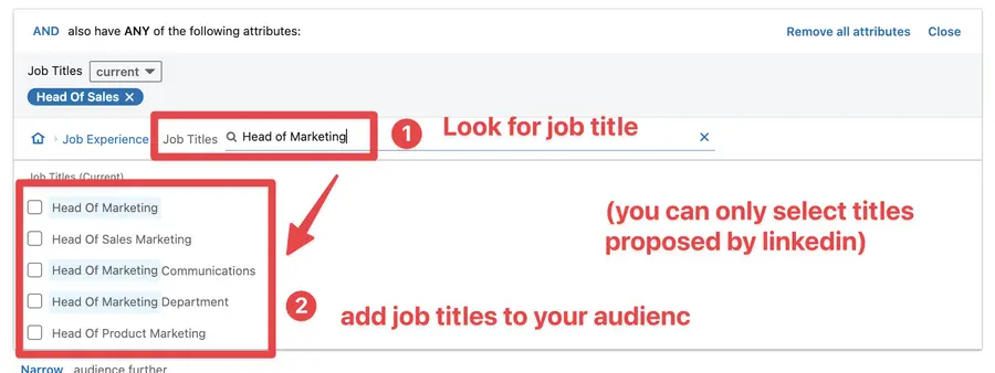 job title search engine linkedin ads