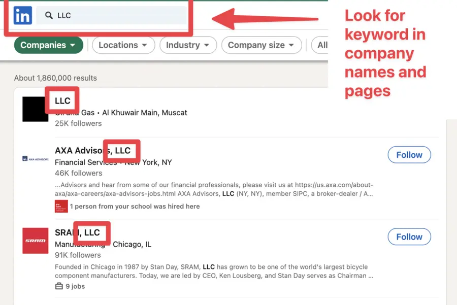 company keyword filter