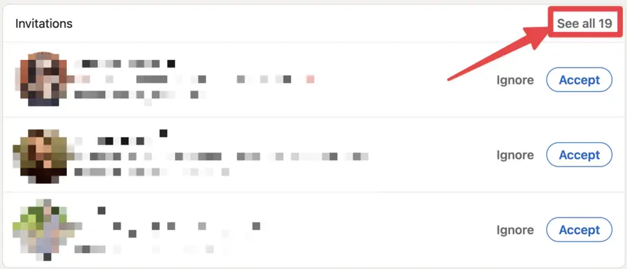 manage your linkedin invitation by clicking on see all