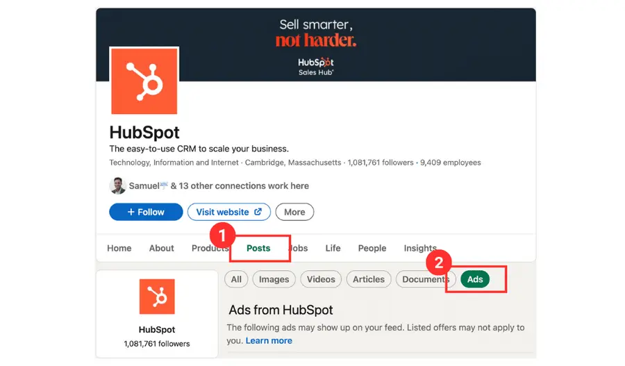 Competitor's LinkedIn ads search example