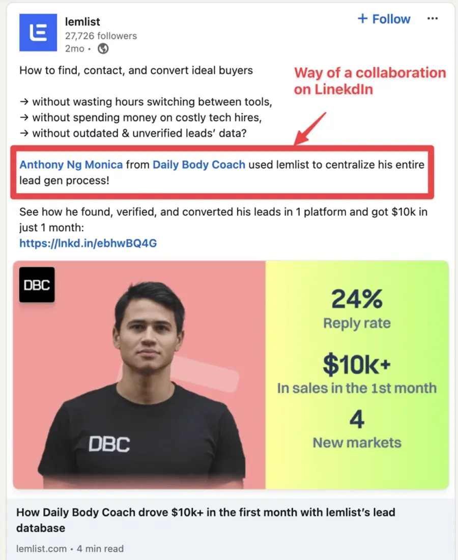 linkedin collaboration example