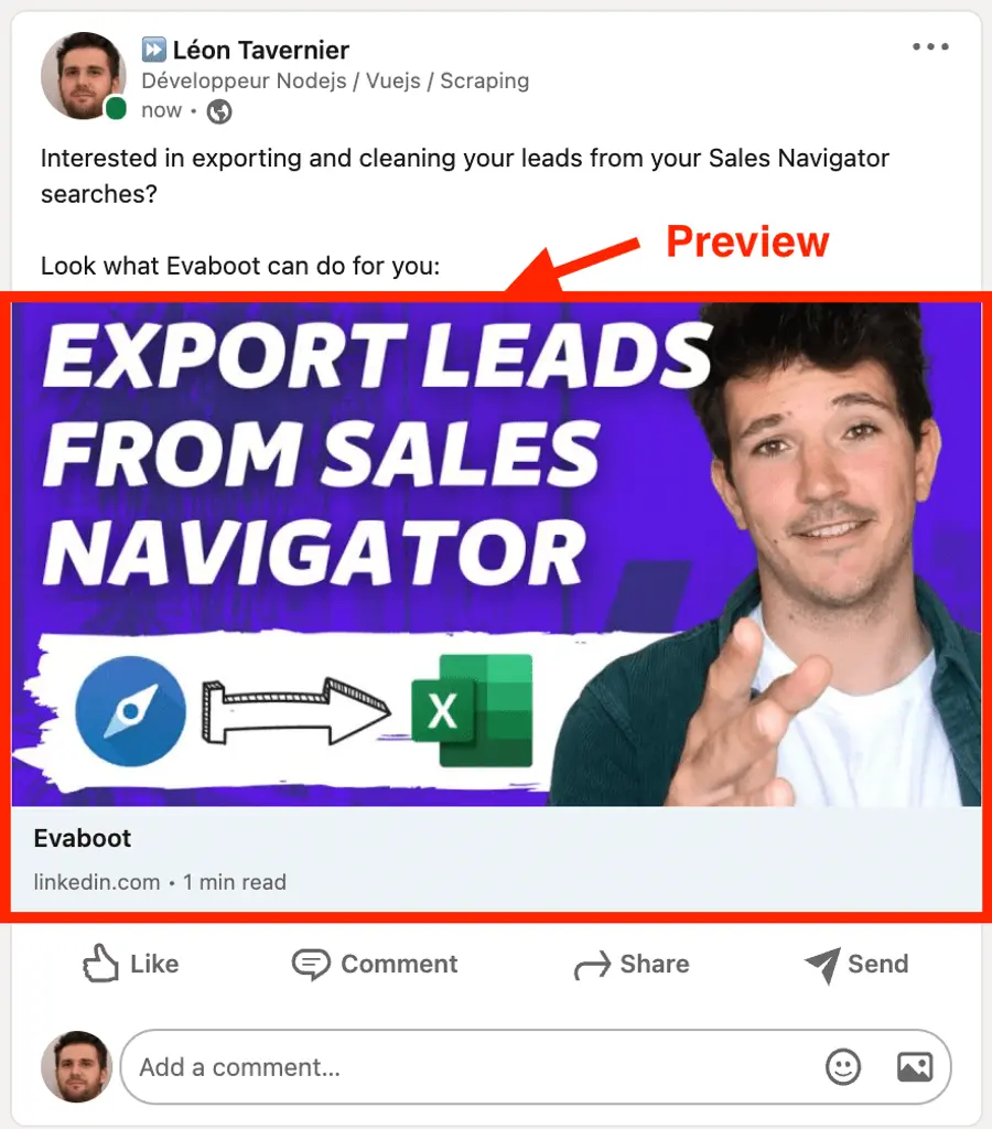 smart links de sales navigator en un post de linkedin