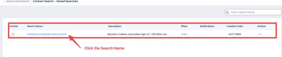 saved search list zoominfo