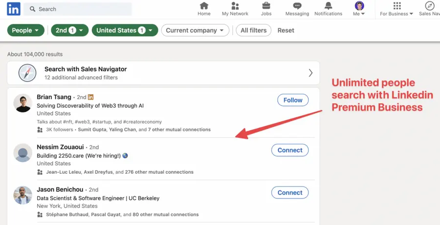 linkedin premium business unlimited search