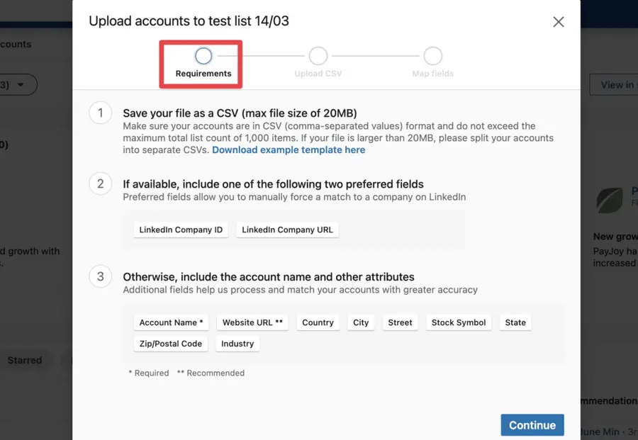 upload data csv to linkedin sales navigator