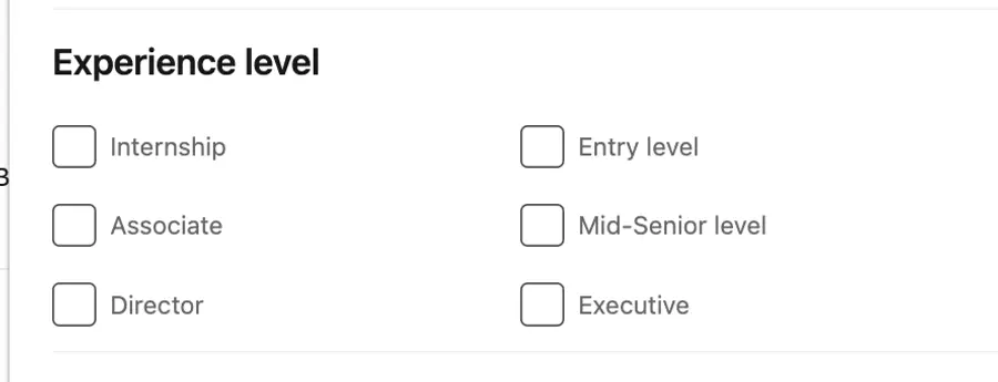 job experience level filter