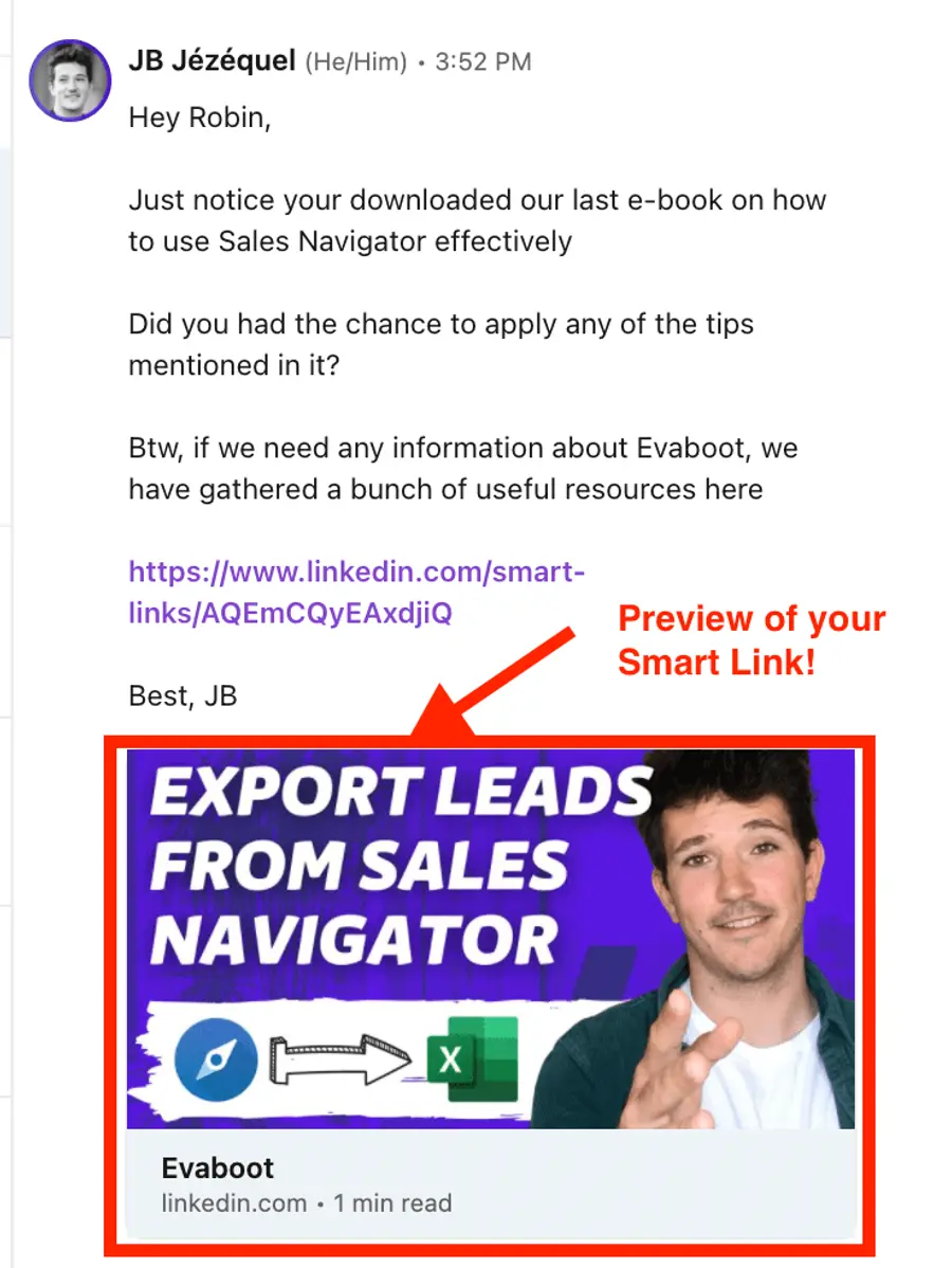 smart links en mensajes de linkedin