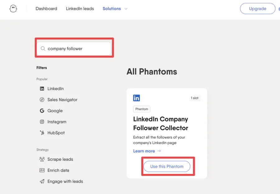 phantombuster export linkedin company followers automation
